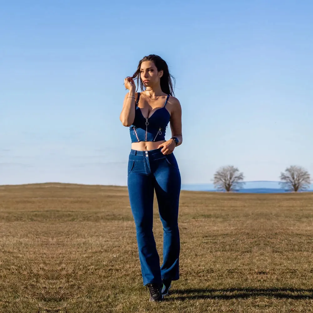 Dark Blue Womens Bodysuit - Zipper Push Up Top