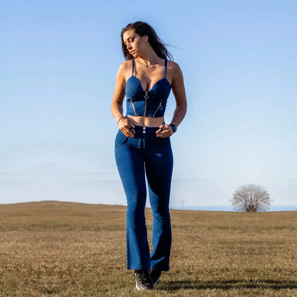 Dark Blue Womens Bodysuit - Zipper Push Up Top