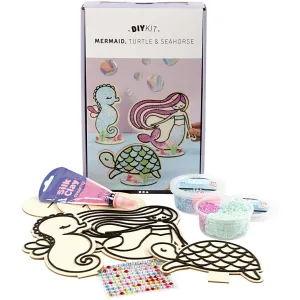 DIY Kit Wooden Figures Foam Clay Rhinestones Decoration Crafts - Mermaid Turtle Seahorse