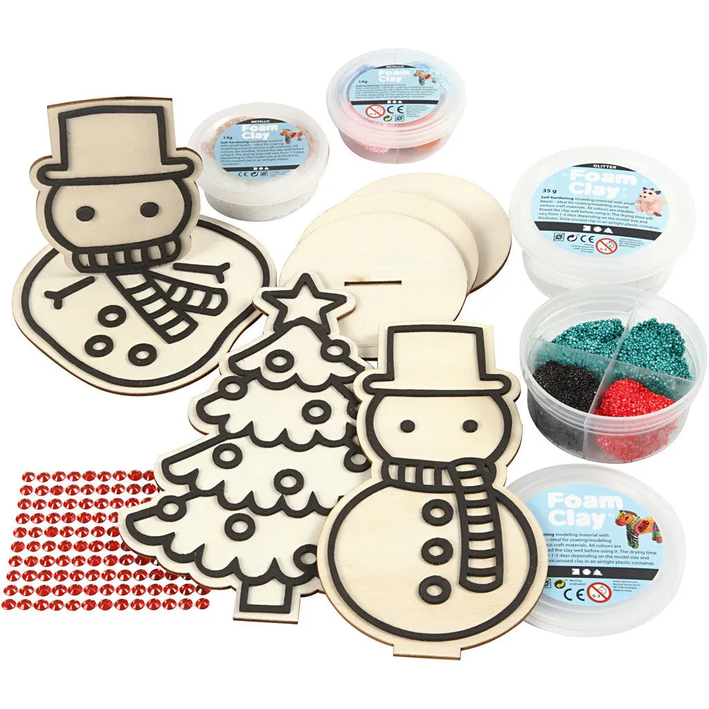 DIY Kit Wooden Figures Foam Clay Rhinestones Decoration Crafts - Polar