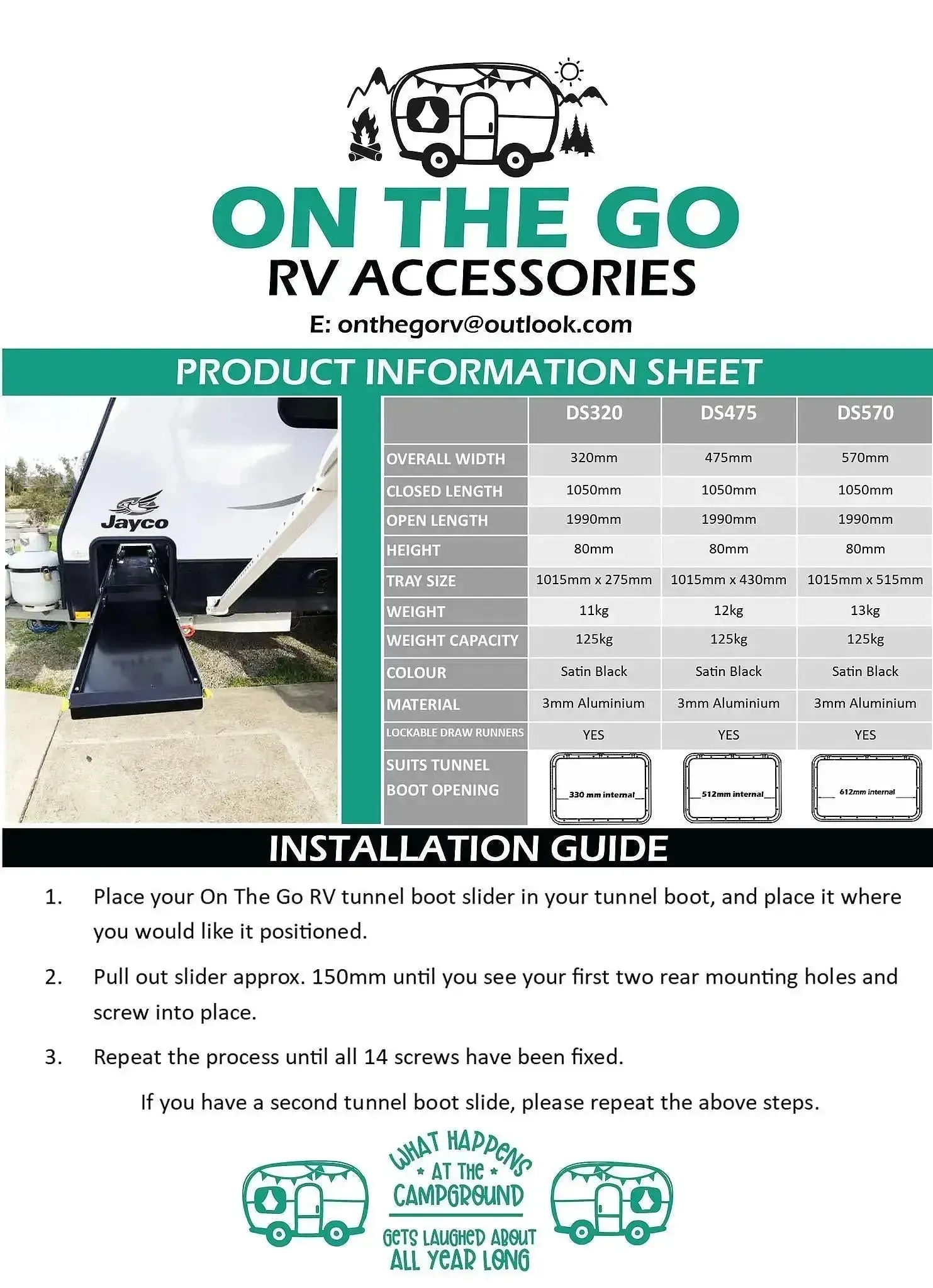 DS475 Tunnel Boot Slide from On The GO RV DS475-1000