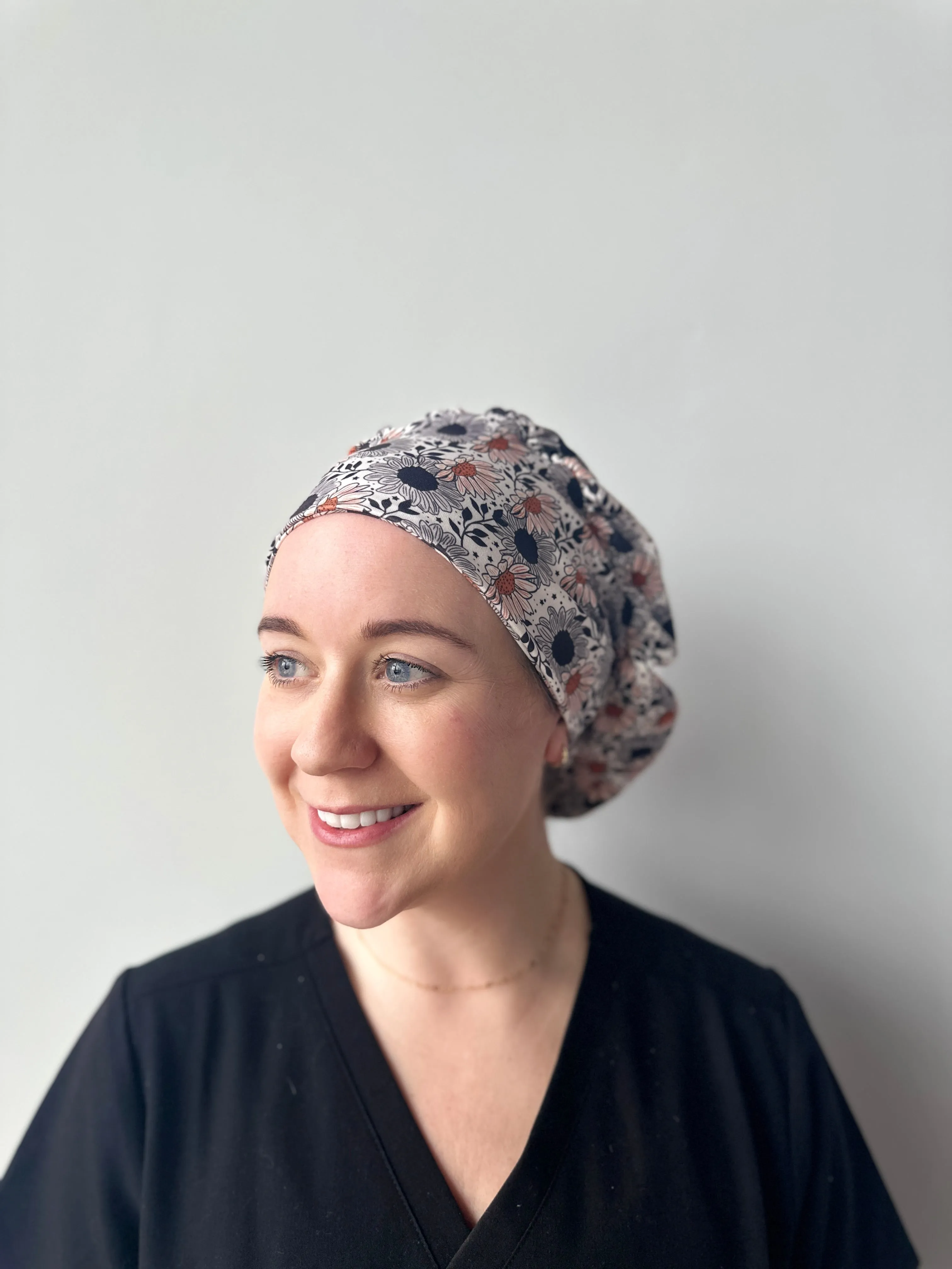 DuoStyle Scrub Hat - Black Sunflowers