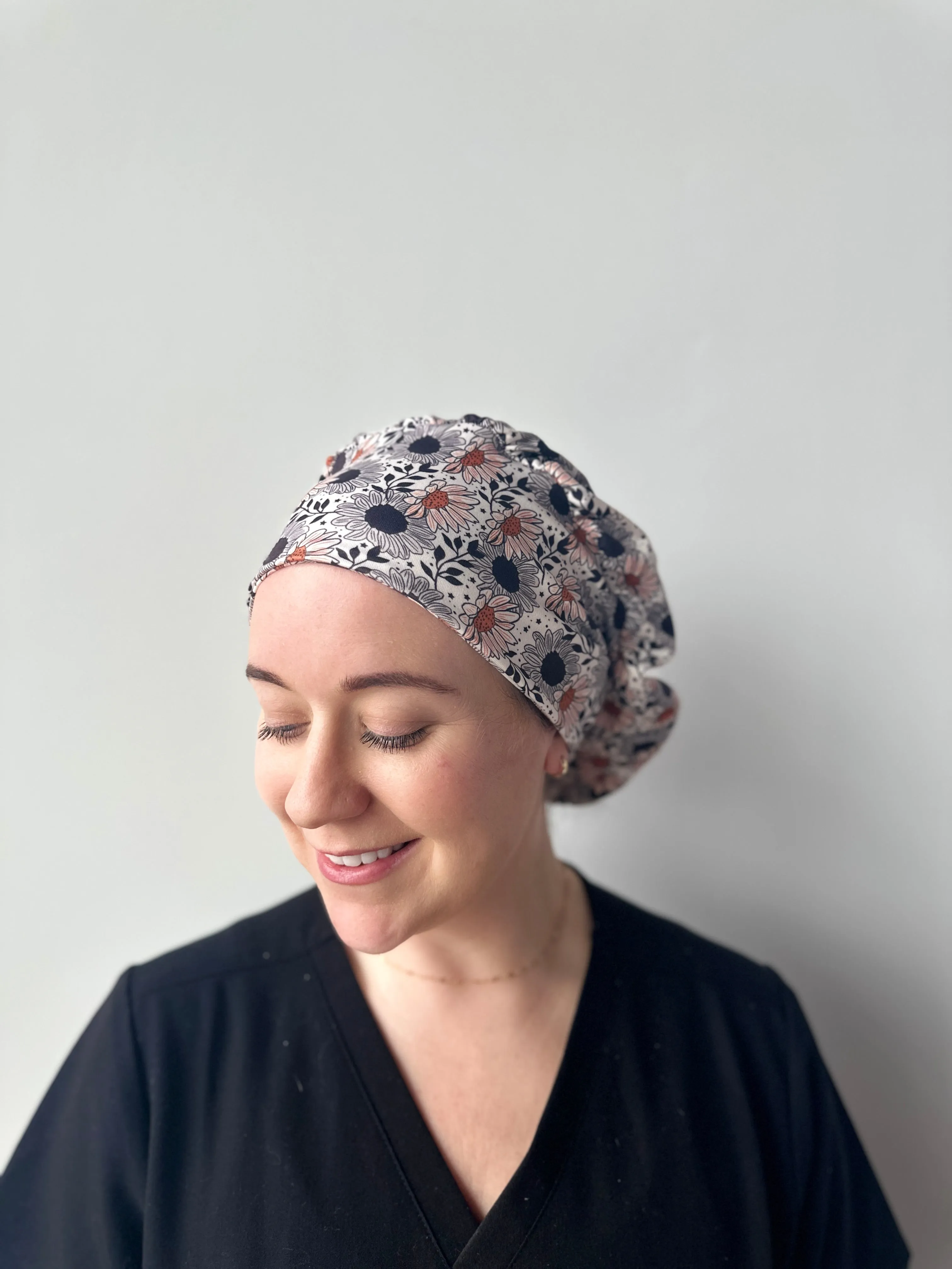 DuoStyle Scrub Hat - Black Sunflowers