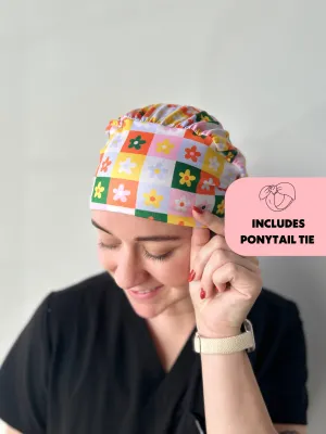 DuoStyle Scrub Hat - Colorful Checker Daisy