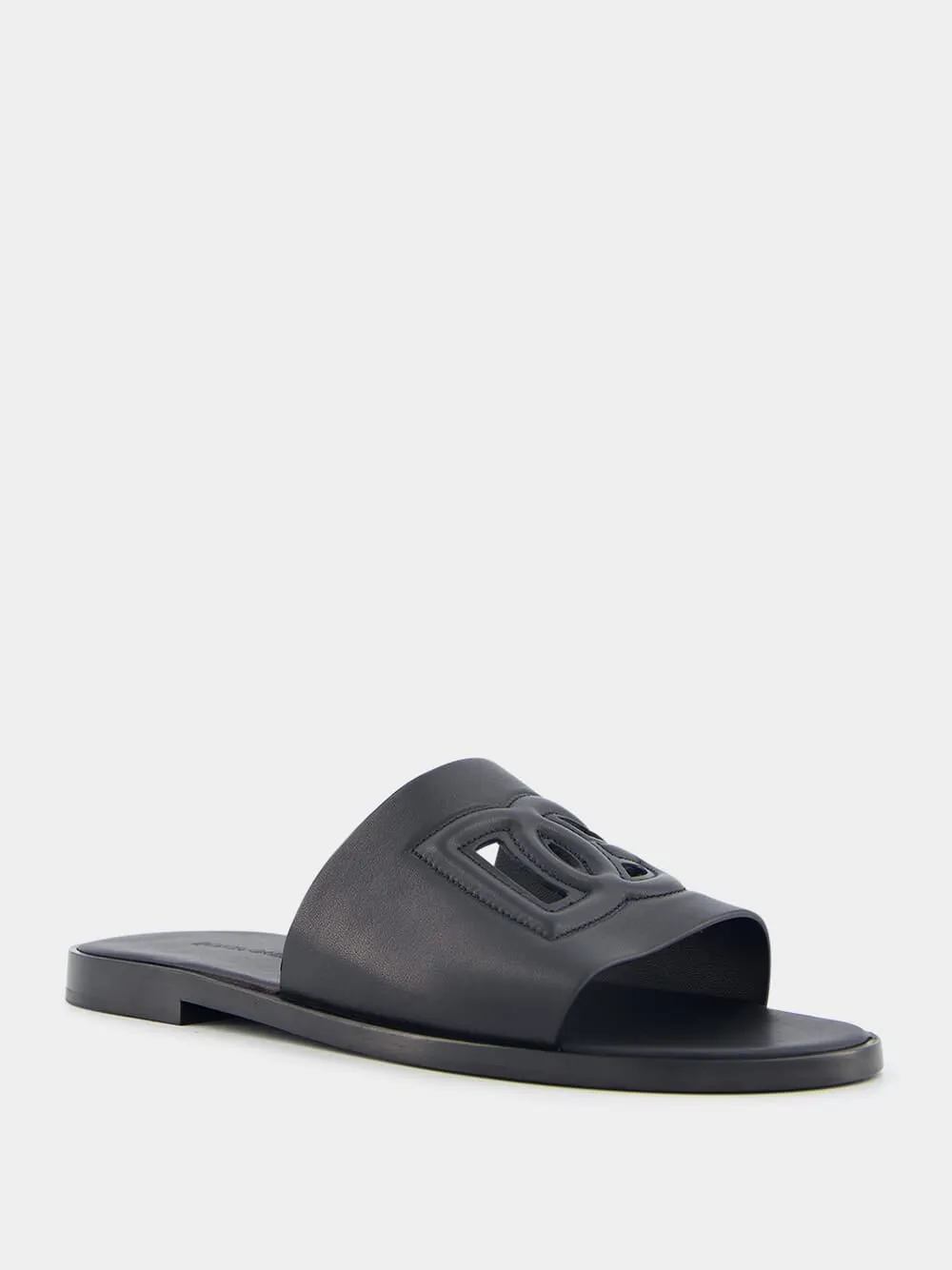 Embossed-Logo Leather Slides