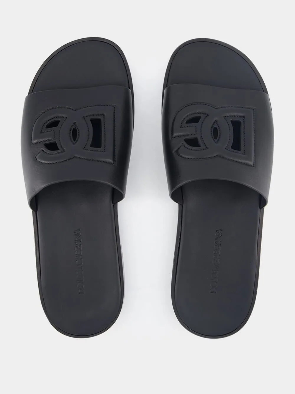 Embossed-Logo Leather Slides
