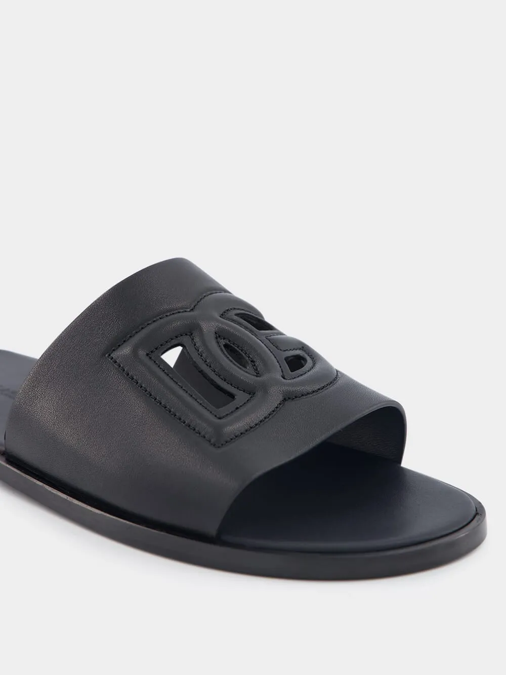 Embossed-Logo Leather Slides