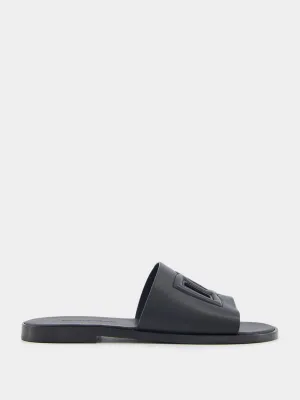 Embossed-Logo Leather Slides