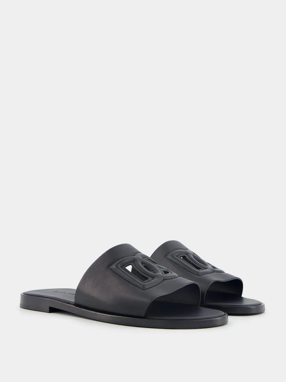 Embossed-Logo Leather Slides