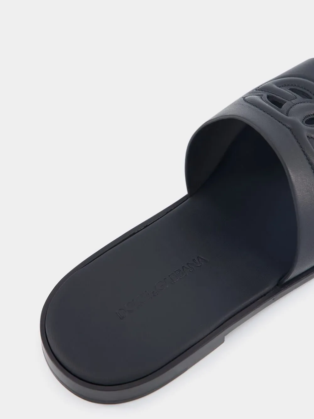 Embossed-Logo Leather Slides