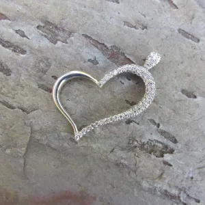 Estate 14KT White Gold .75 CT Pave Diamond Pave Heart Pendant Slide