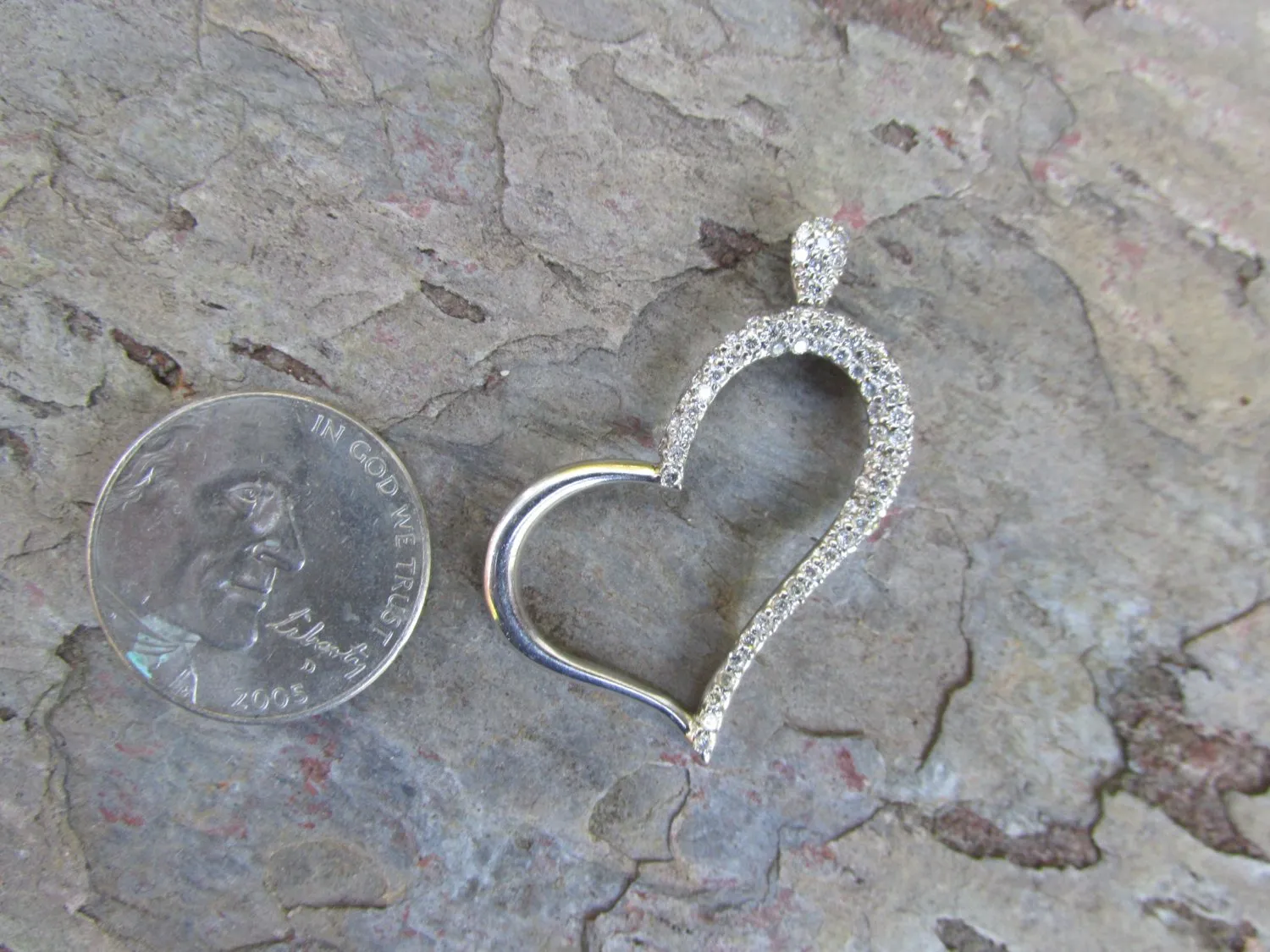 Estate 14KT White Gold .75 CT Pave Diamond Pave Heart Pendant Slide