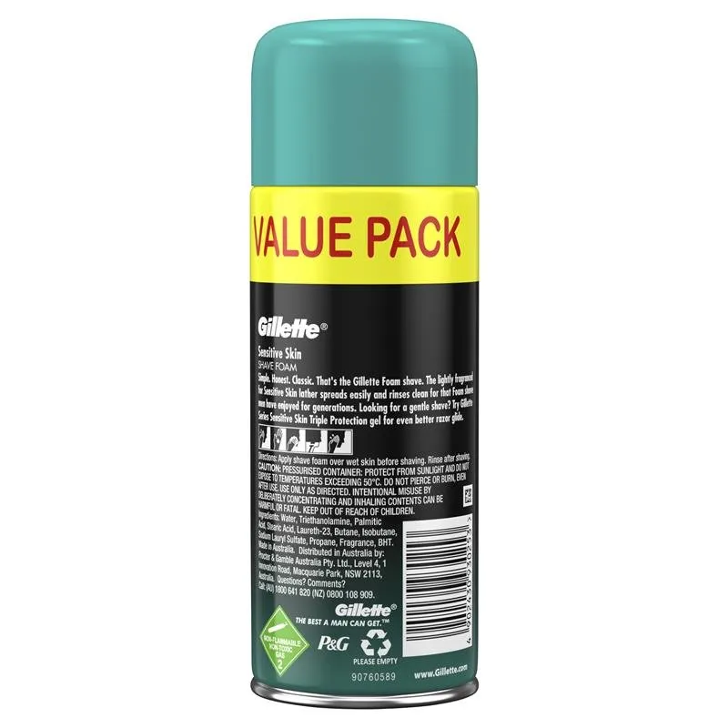 [Expiry: 09/2025] Gillette Shaving Foam Sensitive Value Pack 333g