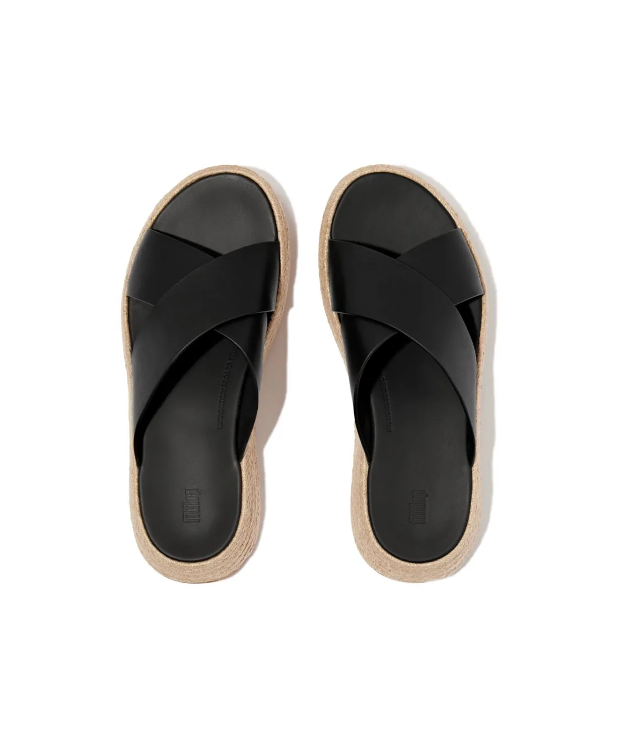 FitFlop F-Mode Espadrille Leather Flatform Cross Slide Black