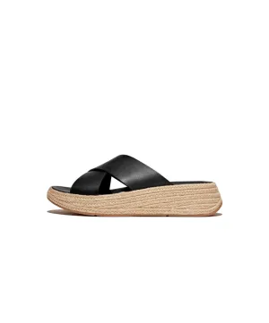 FitFlop F-Mode Espadrille Leather Flatform Cross Slide Black