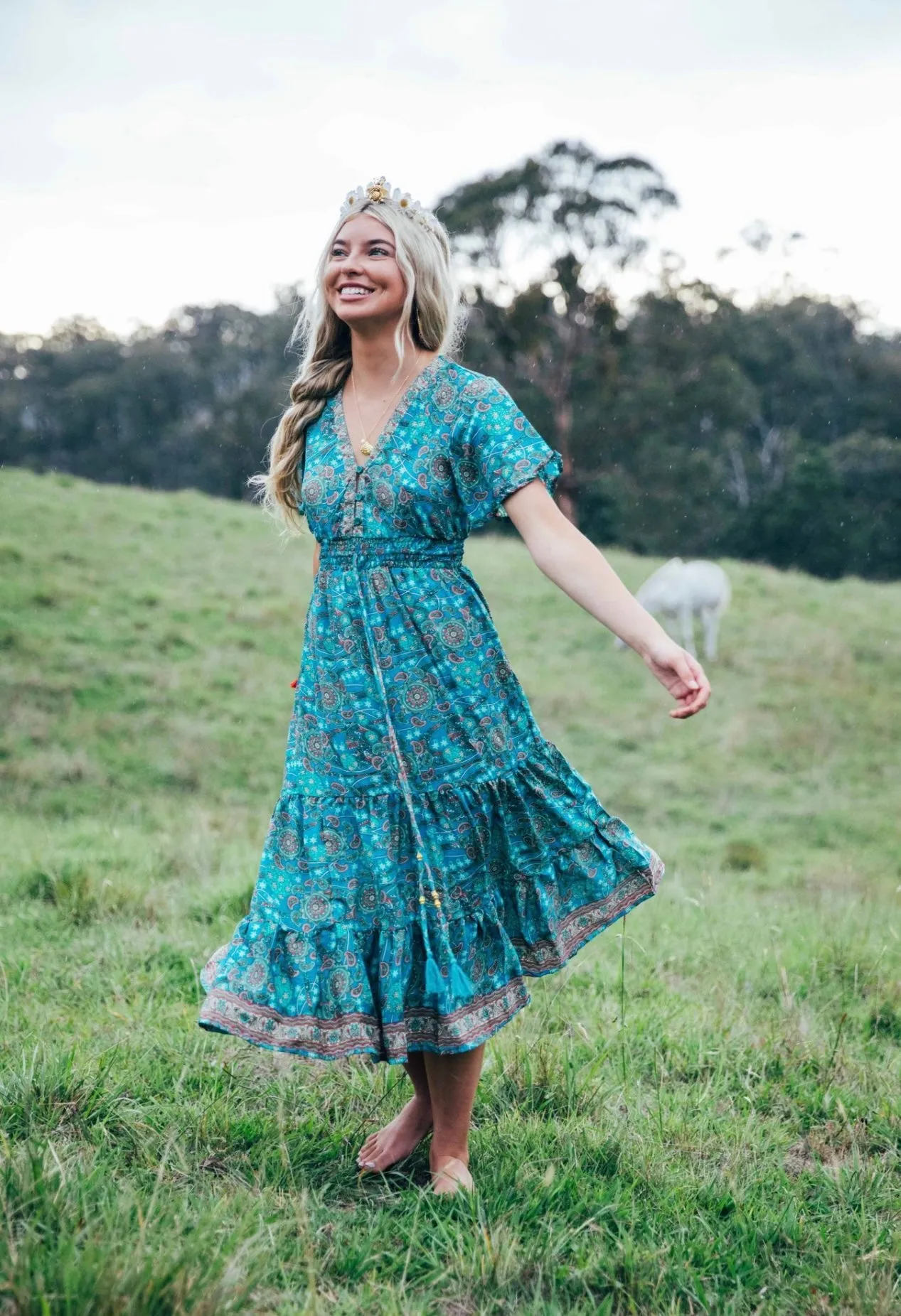 Flamingo Dress ~ Turquoise stars