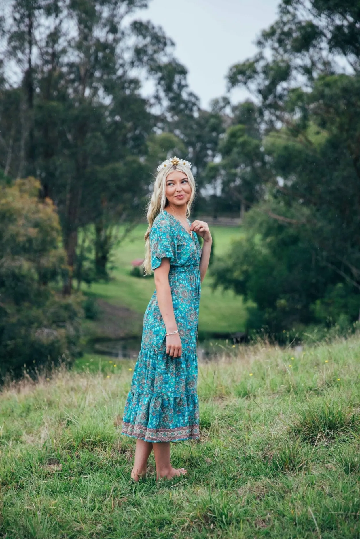 Flamingo Dress ~ Turquoise stars