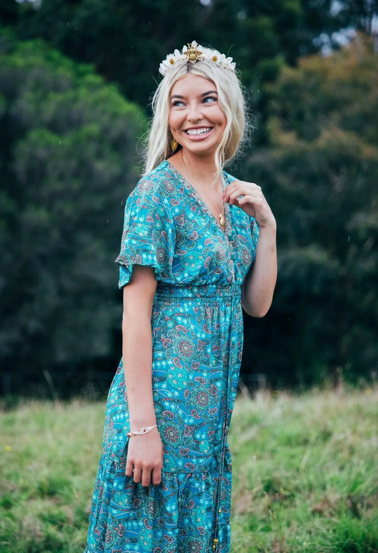 Flamingo Dress ~ Turquoise stars