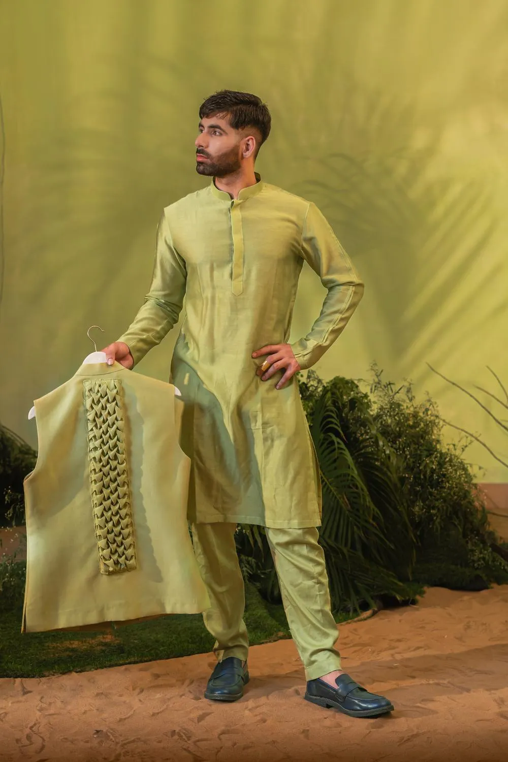 Foam Green Smock Long Kurta Set