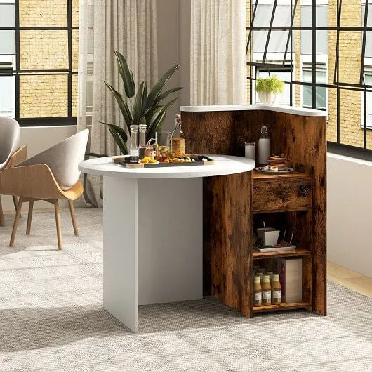Front Reception Office Desk with Open Shelf and Drawer-Brown & White - Color: Br
