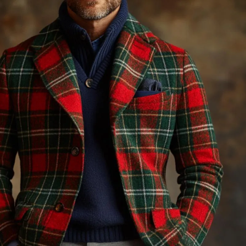 Grayson - Plaid colorblock tweed blazer men