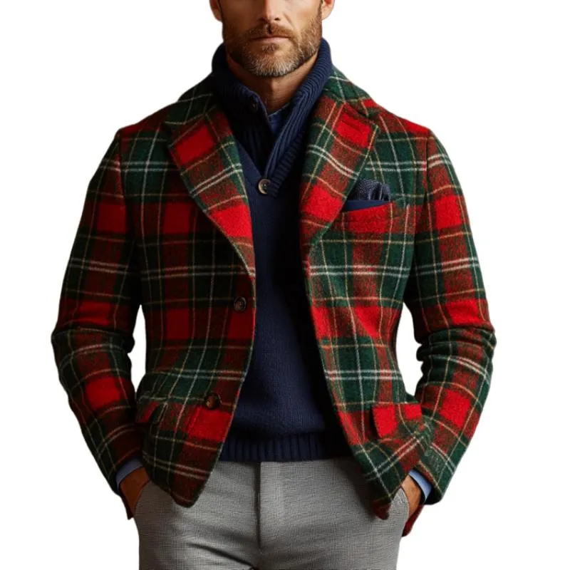 Grayson - Plaid colorblock tweed blazer men