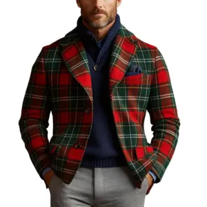 Grayson - Plaid colorblock tweed blazer men