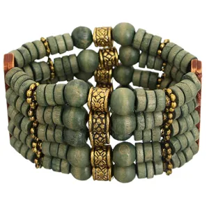 Green Wooden Beaded Stretch Bracelet