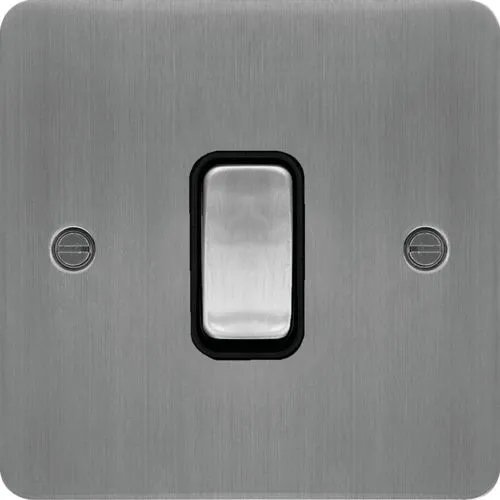 Hager WFDP84BSB Sollysta Flat Plate 20A Double Pole Switch - Brushed Steel   Black Insert
