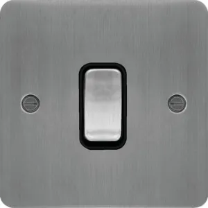 Hager WFDP84BSB Sollysta Flat Plate 20A Double Pole Switch - Brushed Steel   Black Insert