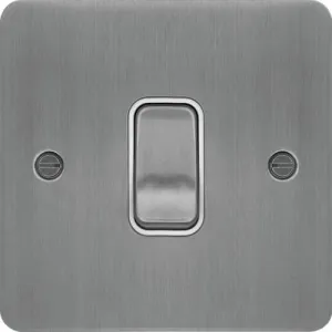 Hager WFDP84BSW Sollysta Flat Plate 20A Double Pole Switch - Brushed Steel   White Insert