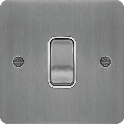 Hager WFDP84BSW Sollysta Flat Plate 20A Double Pole Switch - Brushed Steel   White Insert