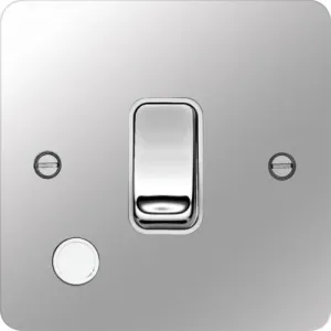 Hager WFDP84FOPSW Sollysta Flat Plate 20A Double Pole Switch   Flex Outlet - Polished Steel   White Insert