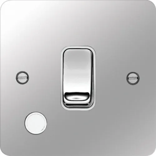 Hager WFDP84FOPSW Sollysta Flat Plate 20A Double Pole Switch   Flex Outlet - Polished Steel   White Insert