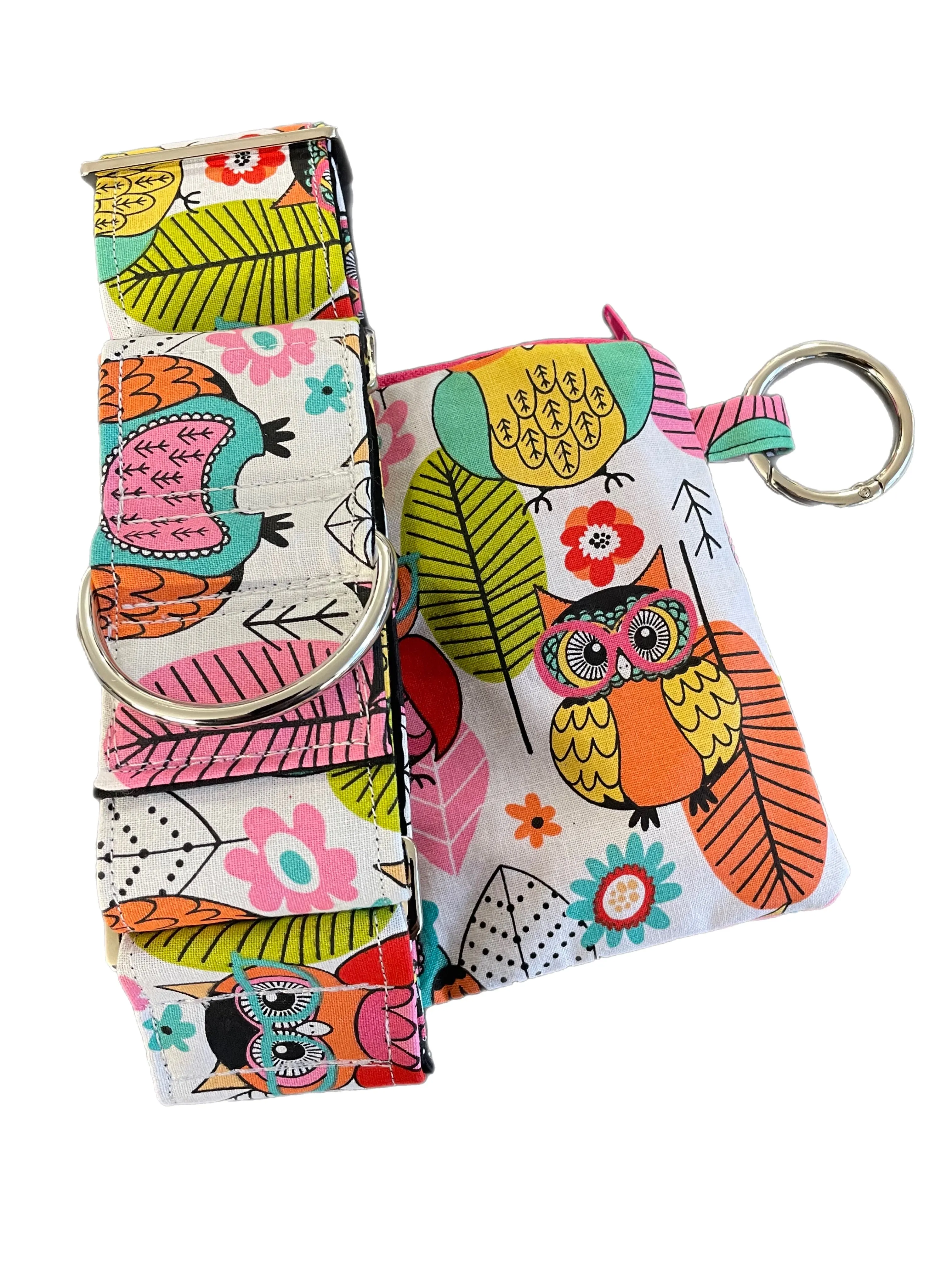 Happy Owls design greyhound Martingale collar cotton covered 50mm width