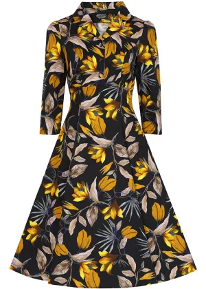 Hearts & Roses Mila Floral 50's Swing Dress Black