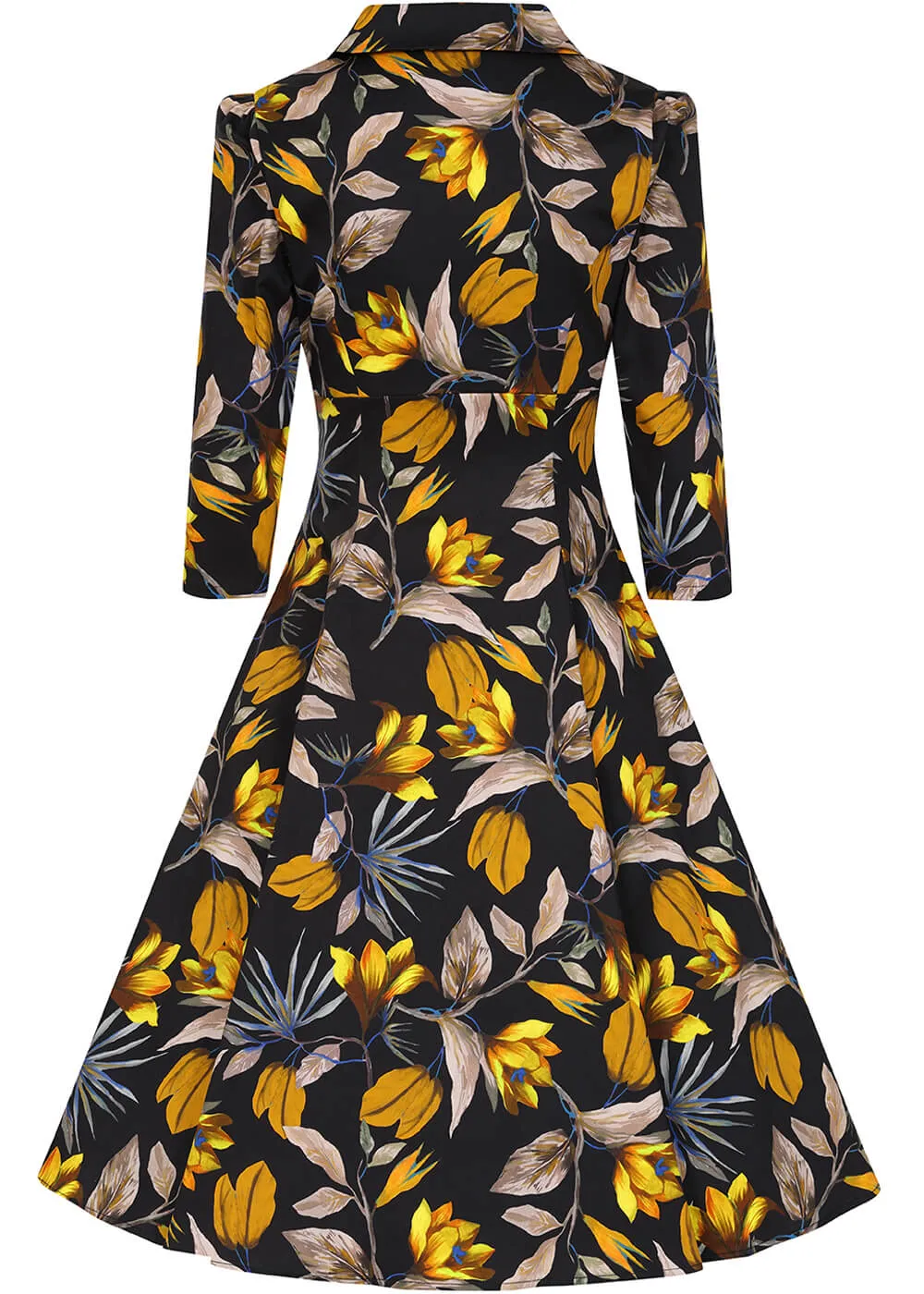 Hearts & Roses Mila Floral 50's Swing Dress Black