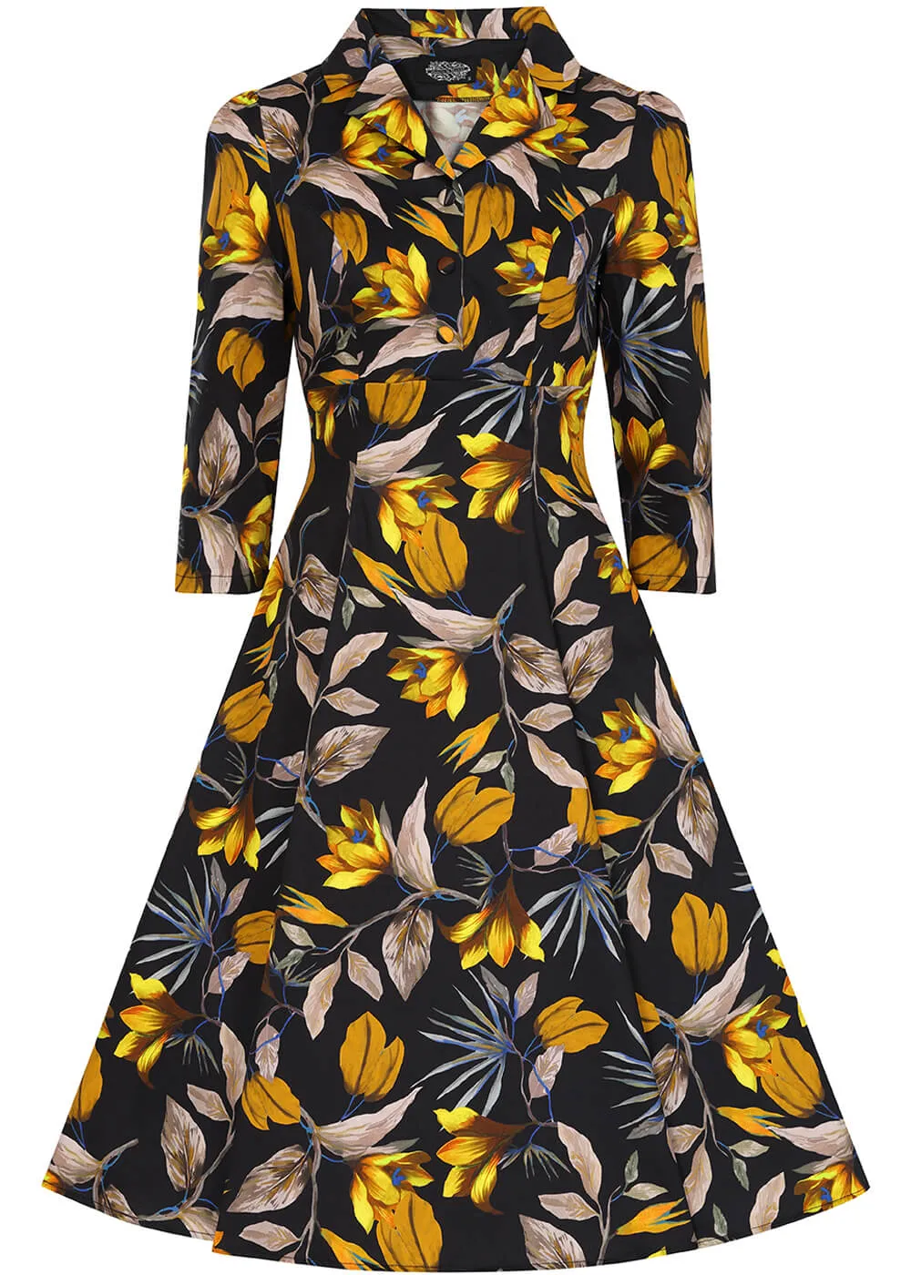 Hearts & Roses Mila Floral 50's Swing Dress Black