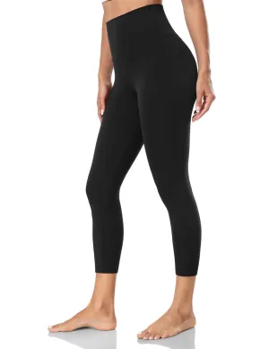 HeyNuts Yoga Pro Women's Buttery Soft Yoga Capris Leggings, High Waisted Compression Workout Yoga Lounge 3/4 Cropped Pants 21" Black L(12)