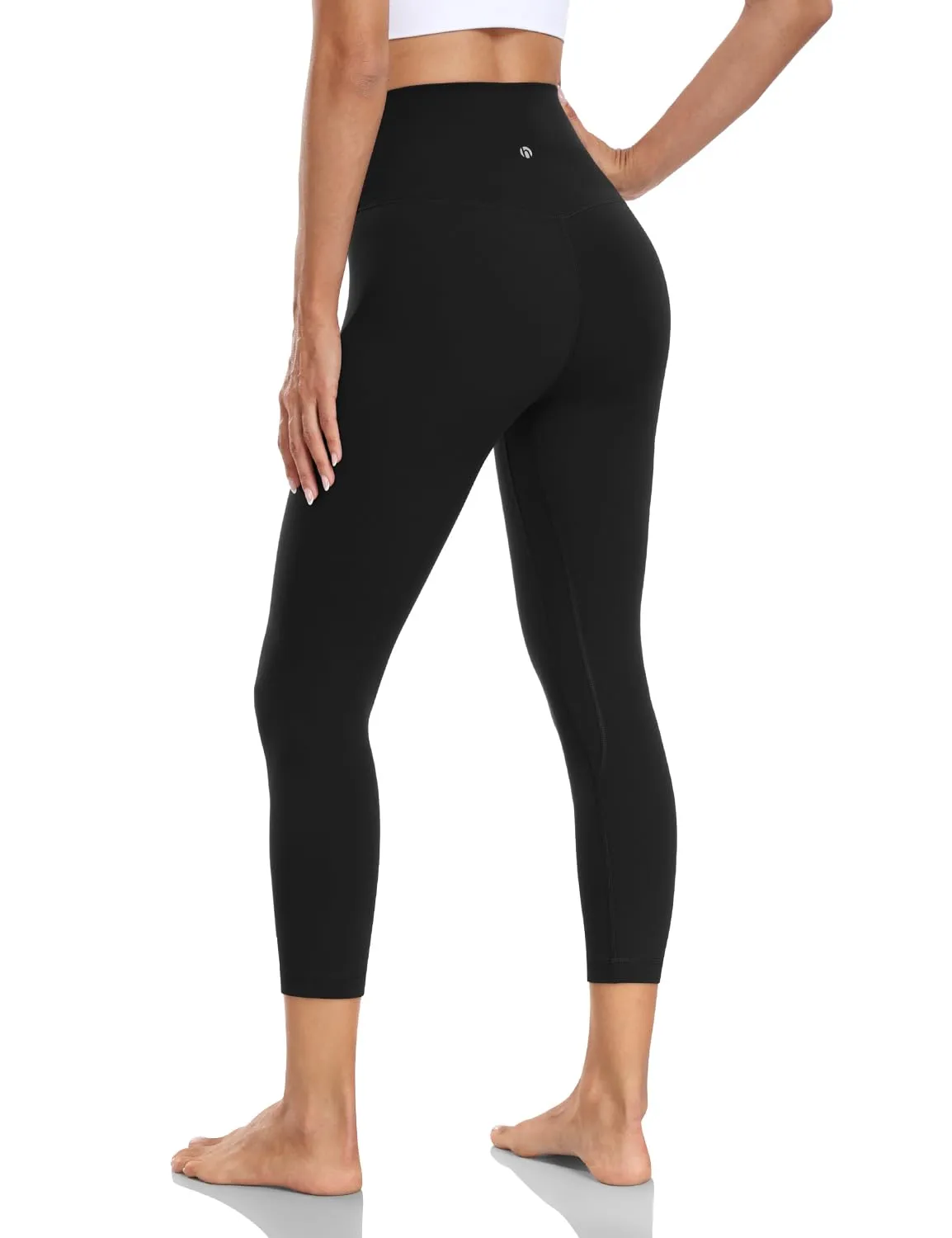 HeyNuts Yoga Pro Women's Buttery Soft Yoga Capris Leggings, High Waisted Compression Workout Yoga Lounge 3/4 Cropped Pants 21" Black L(12)