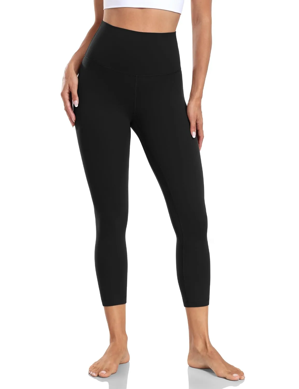 HeyNuts Yoga Pro Women's Buttery Soft Yoga Capris Leggings, High Waisted Compression Workout Yoga Lounge 3/4 Cropped Pants 21" Black L(12)