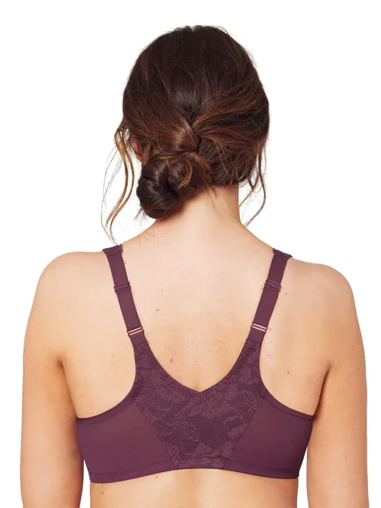 In Stock Glamorise Bra 9246 - Feeling Lacey Front Close Underwire Bra - Plum