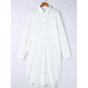 'Irene' Button Up Collared Neck Slit Shirt Dress