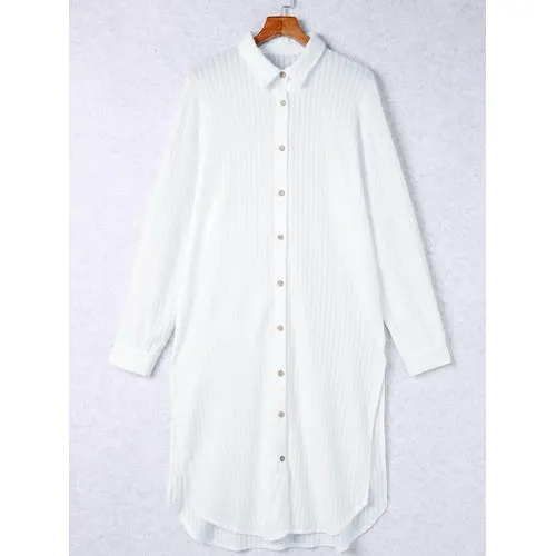'Irene' Button Up Collared Neck Slit Shirt Dress