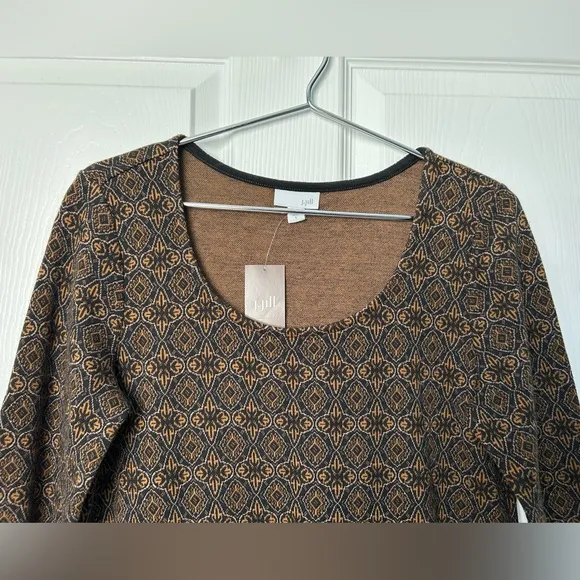 J Jill Cotton Knit Long Sleeve Geometric Shift Sweater Dress Size Small NWT
