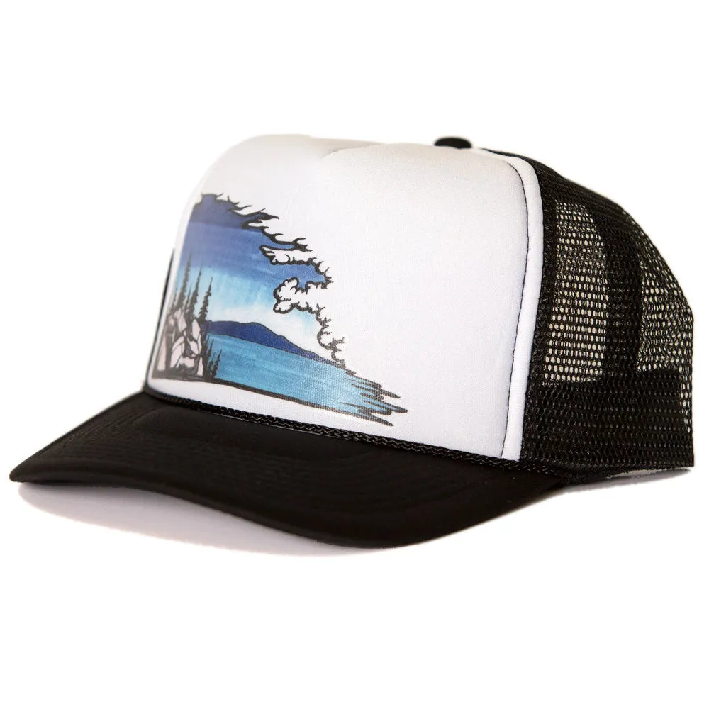 Lake Cloudscape Trucker Hat - White/Black