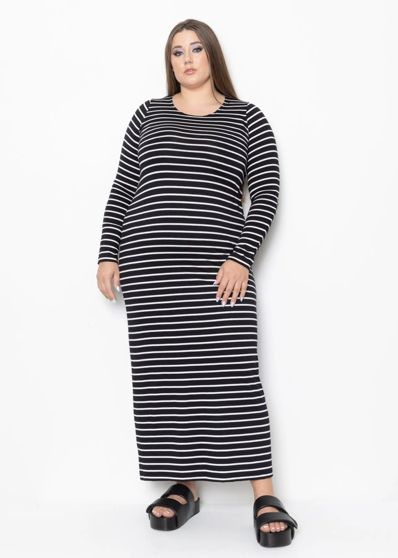 Last Ones M & XL - Sleeved Slip -  Maxi Length - Stripe