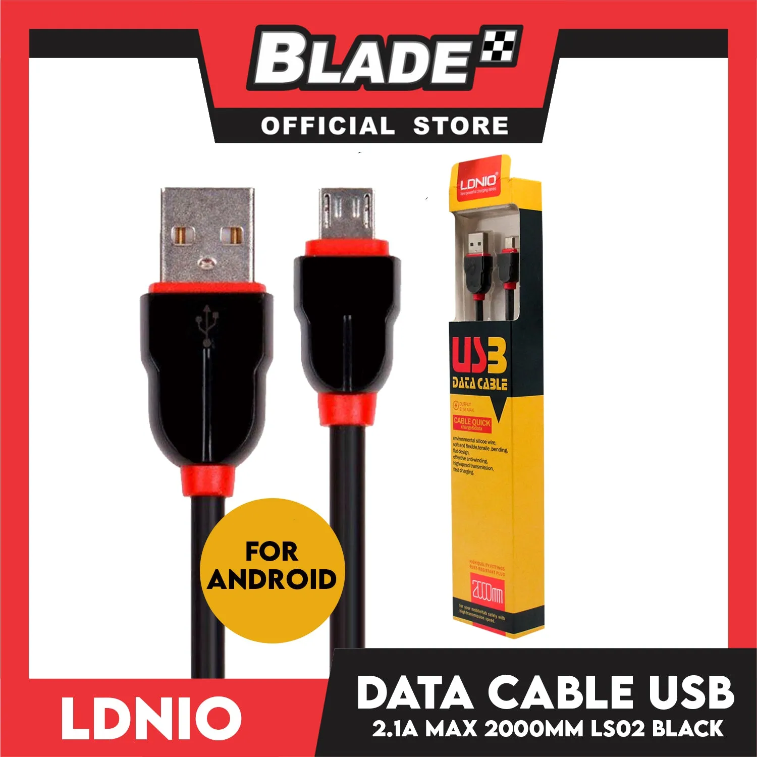 Ldnio Data Cable 2.1A Micro-USB 2000mm LS02 (Black) for Android: Samsung, Huawei, Xiaomi & Oppo