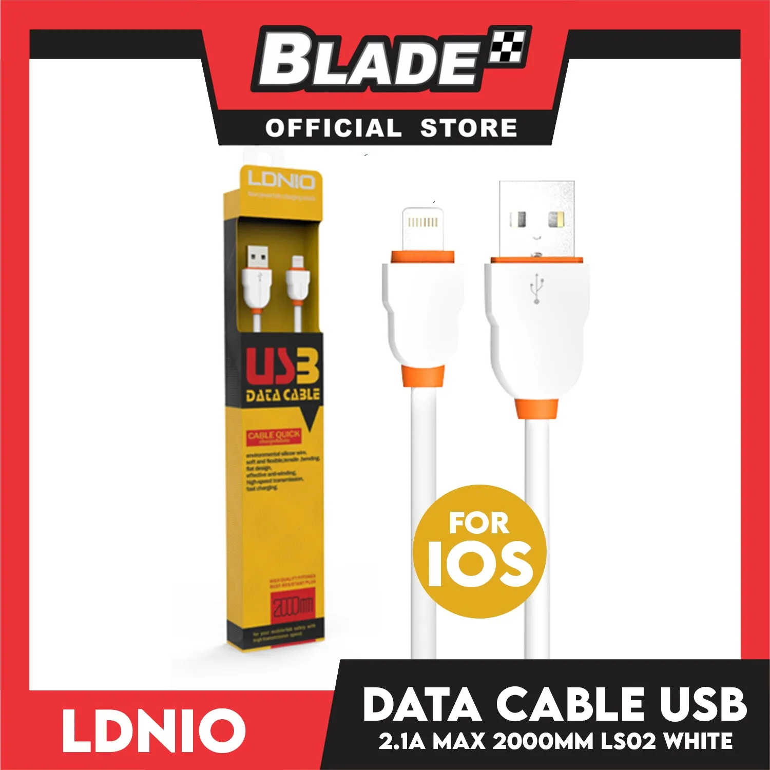 Ldnio Data Cable 2.1A Micro-USB 2000mm LS02 (White) for iPhone (5,5c,5s,6,6 ,6s,6s,7,7 ,8,X,XR,XS MAX,11), iPa, iPad Mini 1-4, iPad Air and iPad 4
