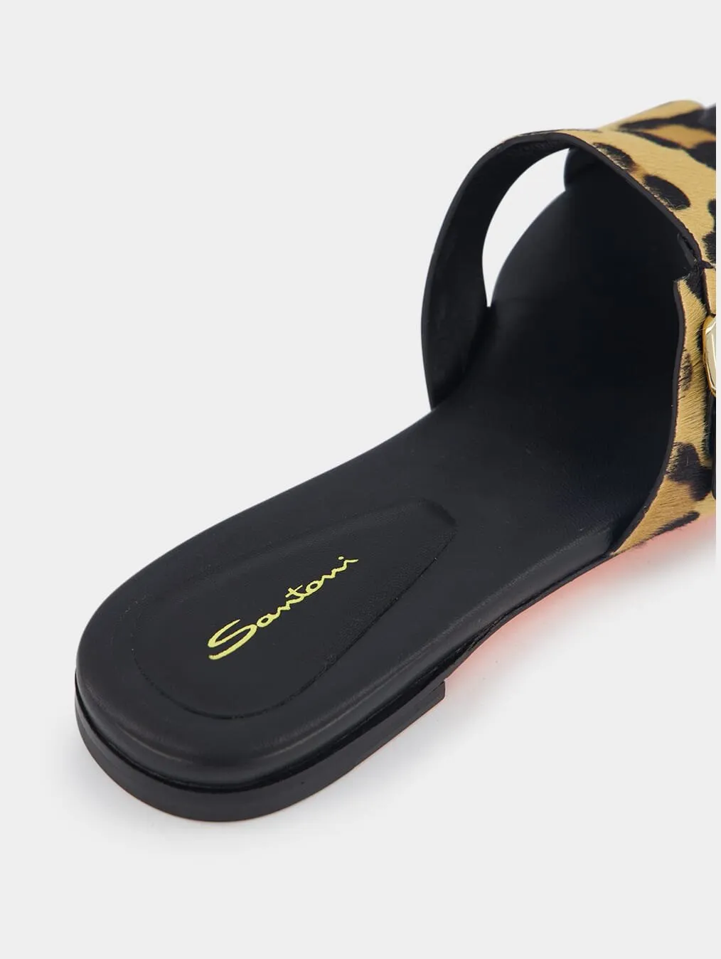 Leopard-Print Double-Buckle Leather Slides